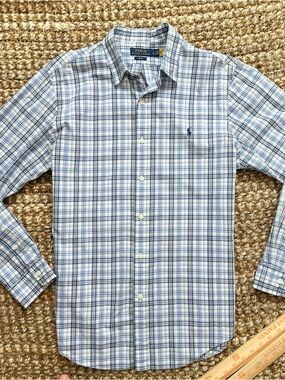 Polo Ralph Lauren Slim Fit Plaid Poplin Shirt Large Blue Plaid Long-Sleeve Shirt